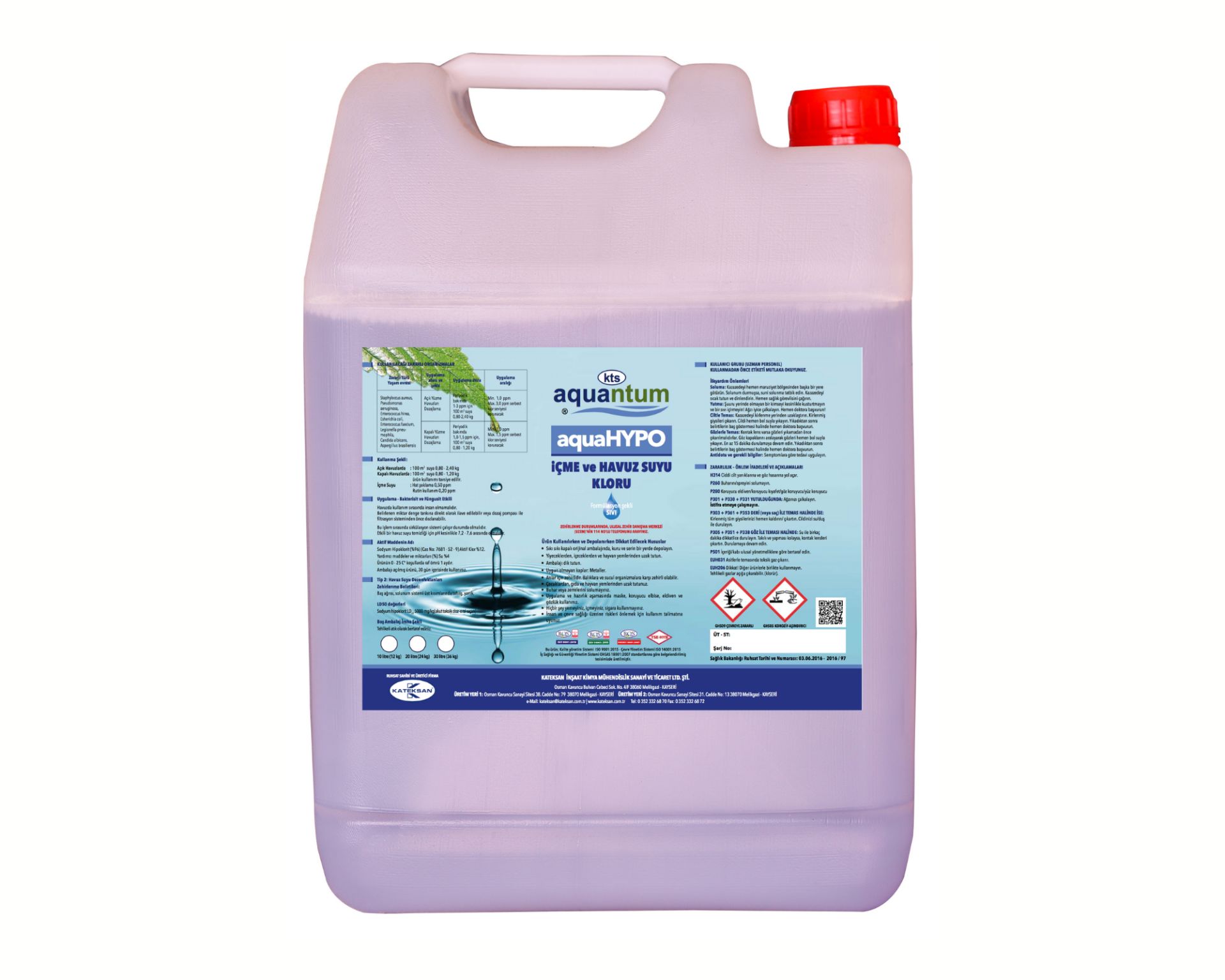 Aquantum 24 KG %12 Sıvı İçme ve Havuz Suyu Kloru - %12 Liquid Chlorine