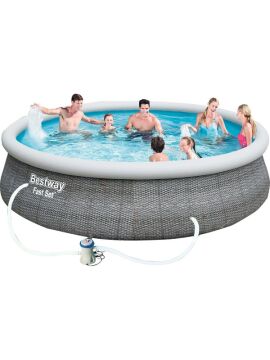 Şişme Havuz 457 x 107 cm 12,362 L Su Kapasitesi Gri Hasır Desenli Aile İçin