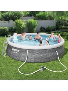 Şişme Havuz 457 x 107 cm 12,362 L Su Kapasitesi Gri Hasır Desenli Aile İçin