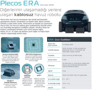 Gemaş PLECOS ERA (DOLPHIN) KABLOSUZ 15 mt Otomatik Havuz Süpürge Robotu-ToptancıyızBiz
